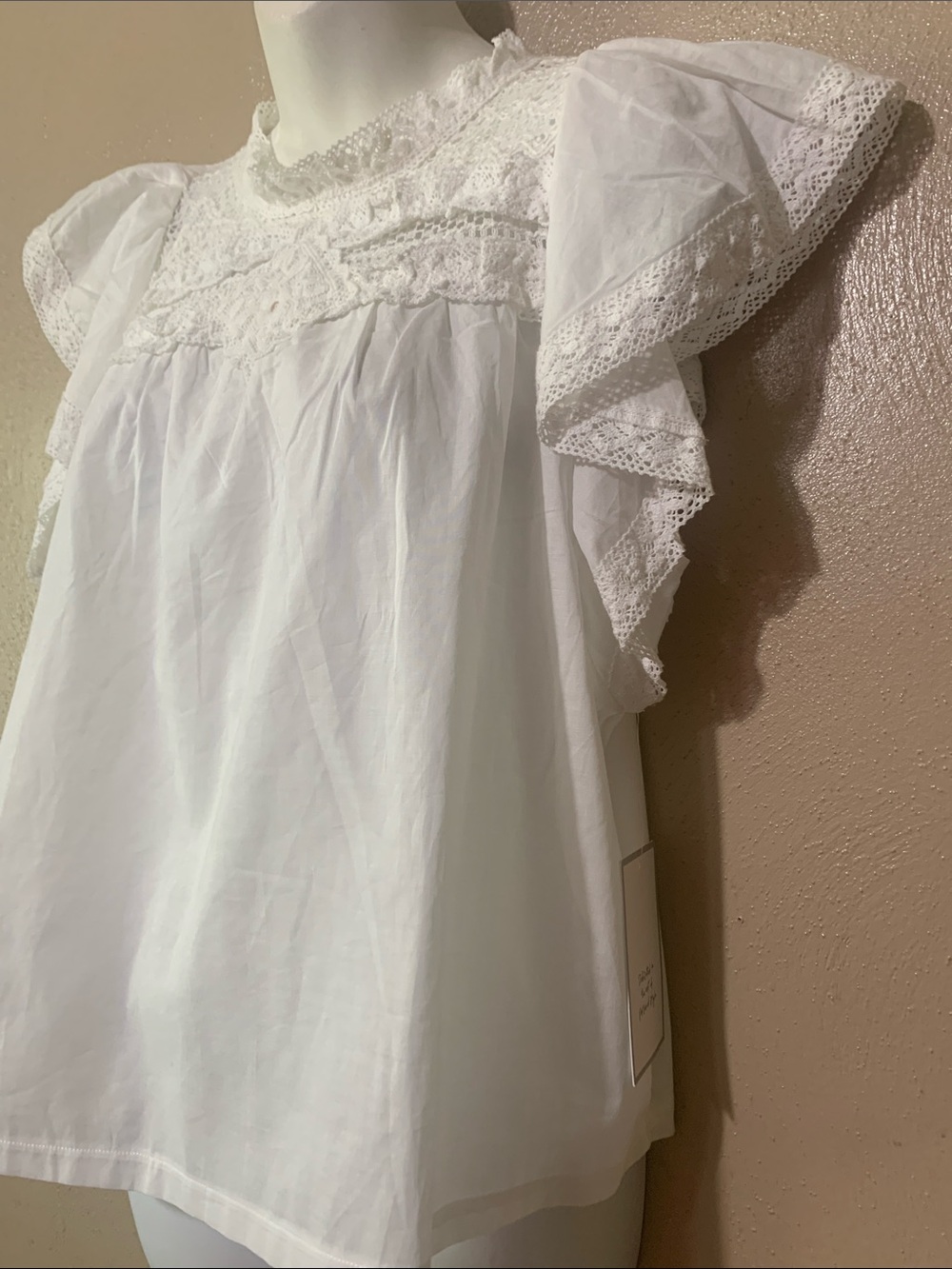 Anthropologie Calligraphie size M White Lace Yoke Flutter Sleeve Top NWT - Picture 2 of 6